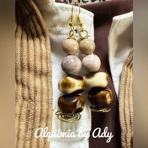 Rhodonite & Neutral Acrylic Statement Earrings — Gentle Alchemy Earth Tones